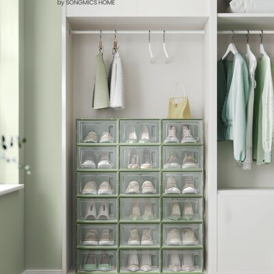 Set di 18 scatole per scarpe pieghevoli e impilabili trasparenti-verde alloro