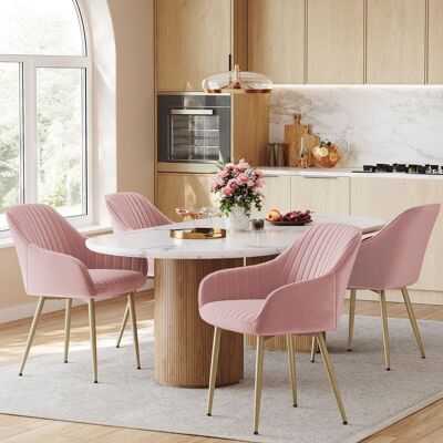 Chaise de salle à manger avec accoudoirs rose pastel-or clair