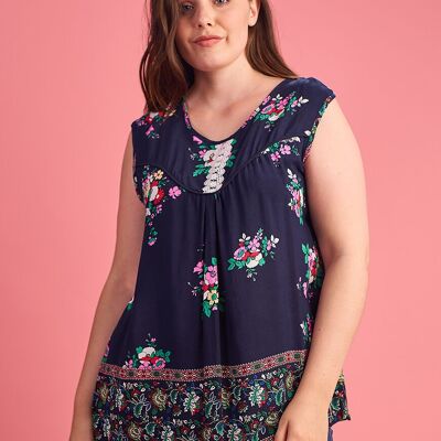 Top con stampa floreale taglie forti (A955/BLU)
