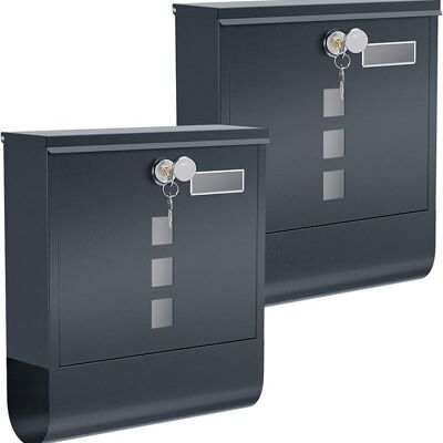 Letterbox, set of 2, wall-mounted letterbox, lock with copper cylinder, rotating lid, newspaper compartment, viewing window, nameplate holder, lockable, anthracite GMB20AG02
