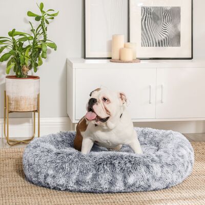 Cama suave para perros con cojín tipo donut en gris degradado