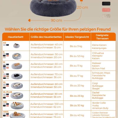 Cama mullida para perros con cojín tipo donut gris oscuro