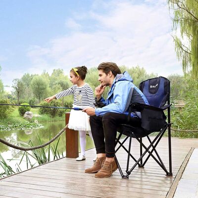 Chaise de camping avec porte-gobelet noir-bleu