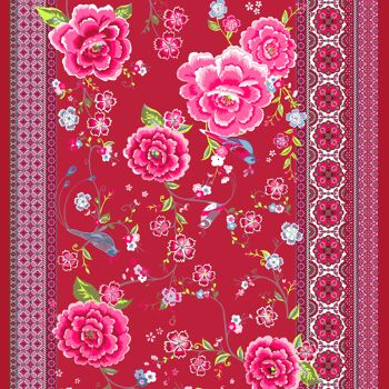 Etole foulard  en laine motif fleurs pivoines Caucase rouge 4