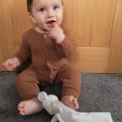 Brown ribbed baby grow