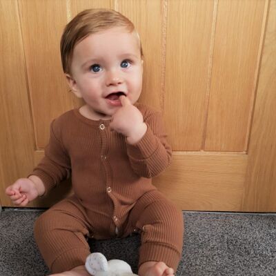Brown ribbed baby grow