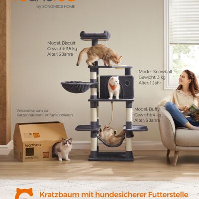 Kattenboom met voerbak 174 cm grigio