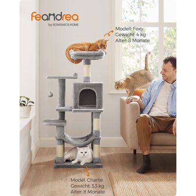 Kattenboom 112 cm avec plateaux et grilles lumineuses pour tapis suspendu