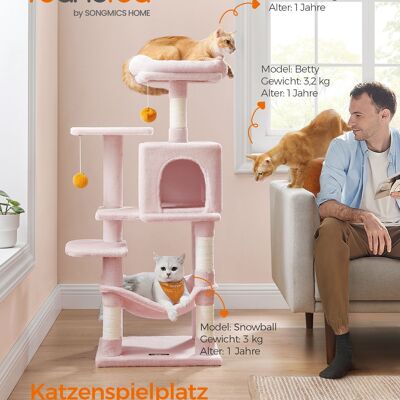 kattenhuis met meerdere verdiepingen, 2 verdiepingen, pastelroze