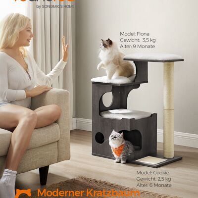 Kattenboom 86 cm hoog met wasbare pluche kussens mistgrijs