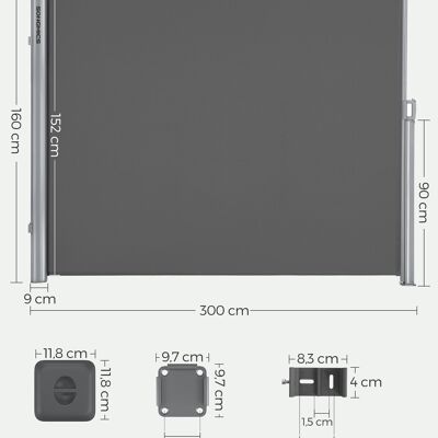 Zijluifel 160 x 300 cm antraciet