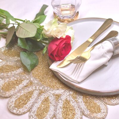 Tovaglietta fatta a mano con perline fatte a mano con petali d'oro e d'argento - Confezione da 8