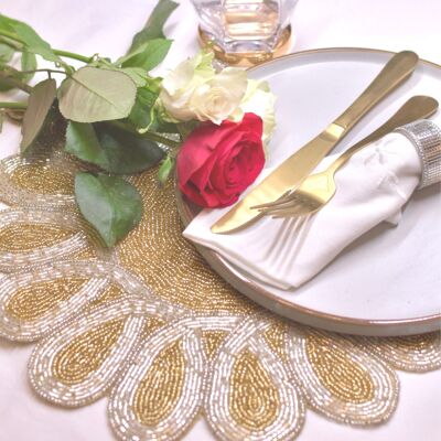 Gold & Silver Petals Handmade Hand Beaded Placemat - Case of 8