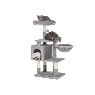 Kattenboom con lámpara de pie de 110 cm gris