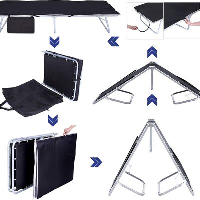 Cama de campaña con cojin negro