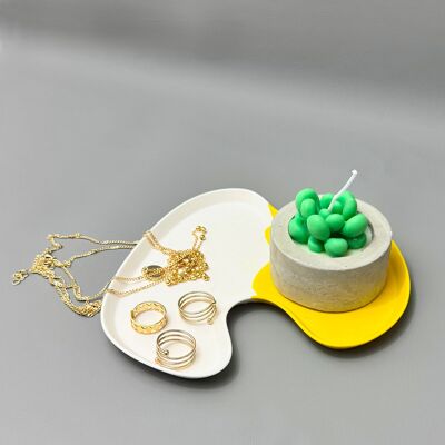 Plateau à bijoux et à bibelots jaune et blanc bicolore - Plateau décoratif