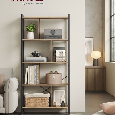 Plank met 5 niveaus en metalen frame kameelbruin-inktzwart
