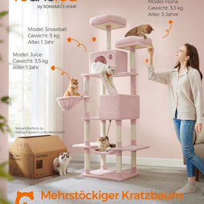 Grote kattenboom con 2 piattaforme, meerdere niveaus, pastelroze