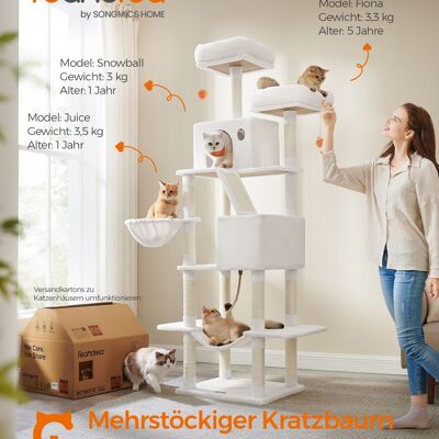 Grote kattenboom met 2 platform en pluchen ballen, beige