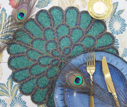 Peacock Multicoloured Petals Handmade Hand Beaded Placemat - Case of 8