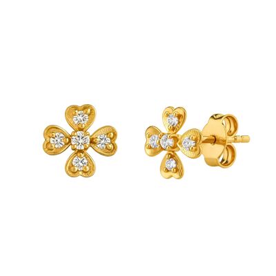 Pendientes de trébol de diamantes de oro macizo de 14 quilates