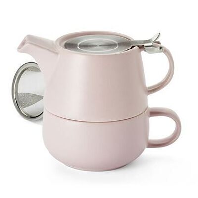 Solitaire rose – Théière individuelle avec tasse assortie