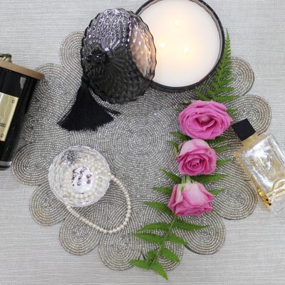 Tovaglietta con perline fatte a mano con petali d'argento - Confezione da 8