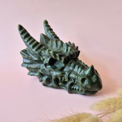 Cráneo de dragón de jade verde de piedra preciosa XL – 700 g (Cráneo de dragón)