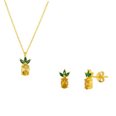 Ensemble collier et boucles d'oreilles ananas en argent sterling