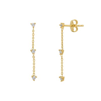 Boucles d'oreilles pendantes triple diamant en or massif 14 carats