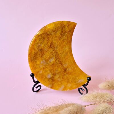 Luna sanadora dorada con piedras preciosas en soporte – 10 cm | Alta calidad