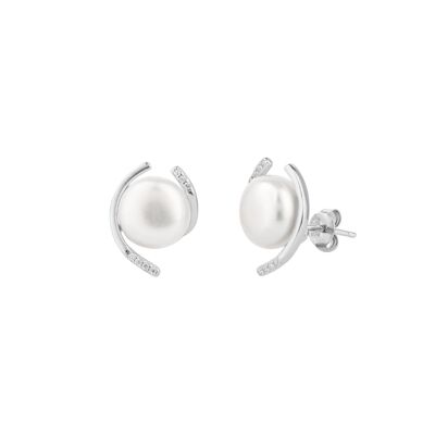 Pendientes de perla con espirales caprichosos de plata de ley