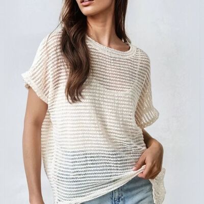 Top extragrande de crochet color crema