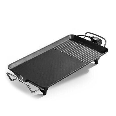 Plancha eléctrica 2 en 1 con placa antiadherente y termostato regulable. 1500W de potencia. 47x26 cm. Color: Negro