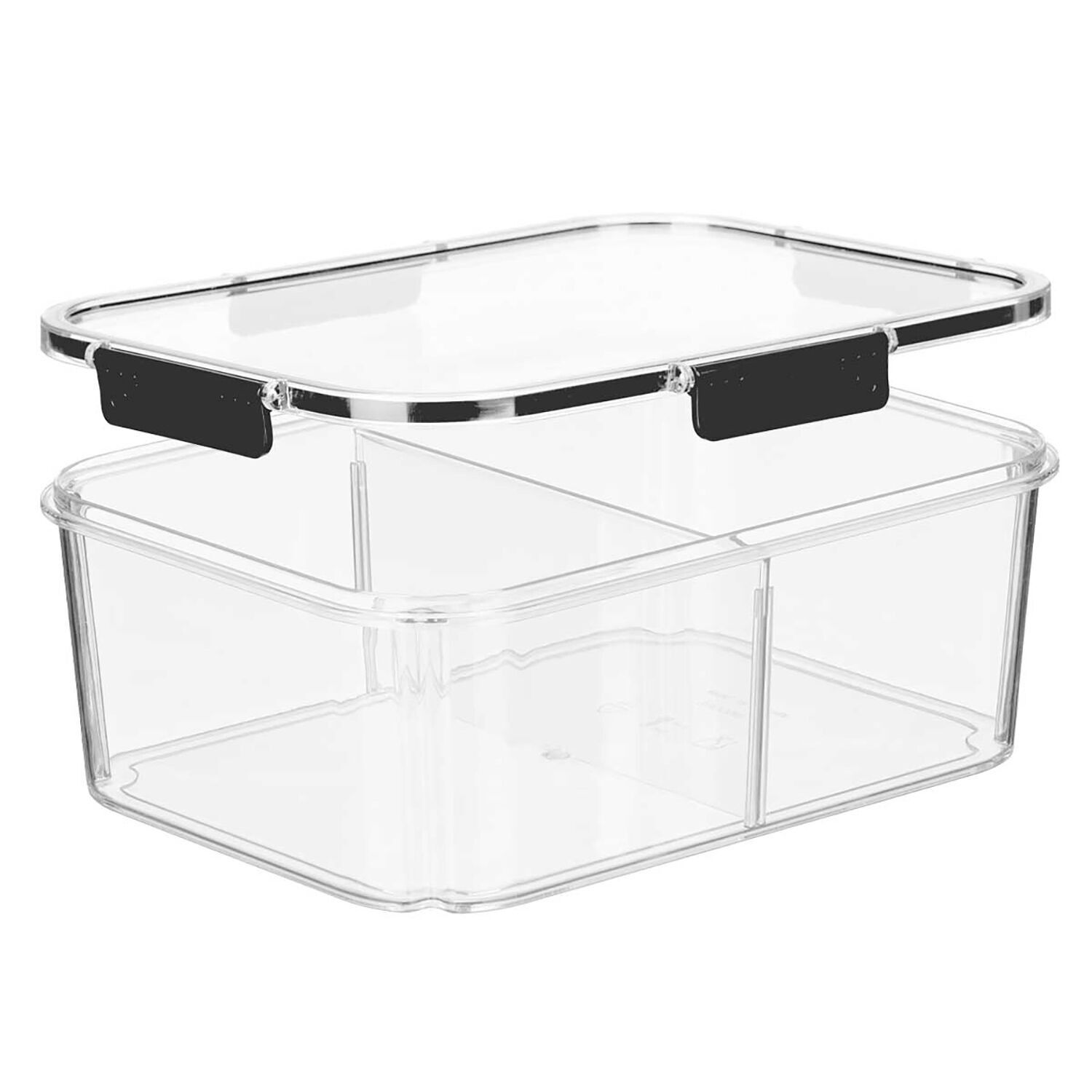 Schwarze, transparente, luftdichte Lunchbox mit herausnehmbarem Trennblatt. 3300 ml Fassungsvermögen. Farbe: Schwarz/Transparent