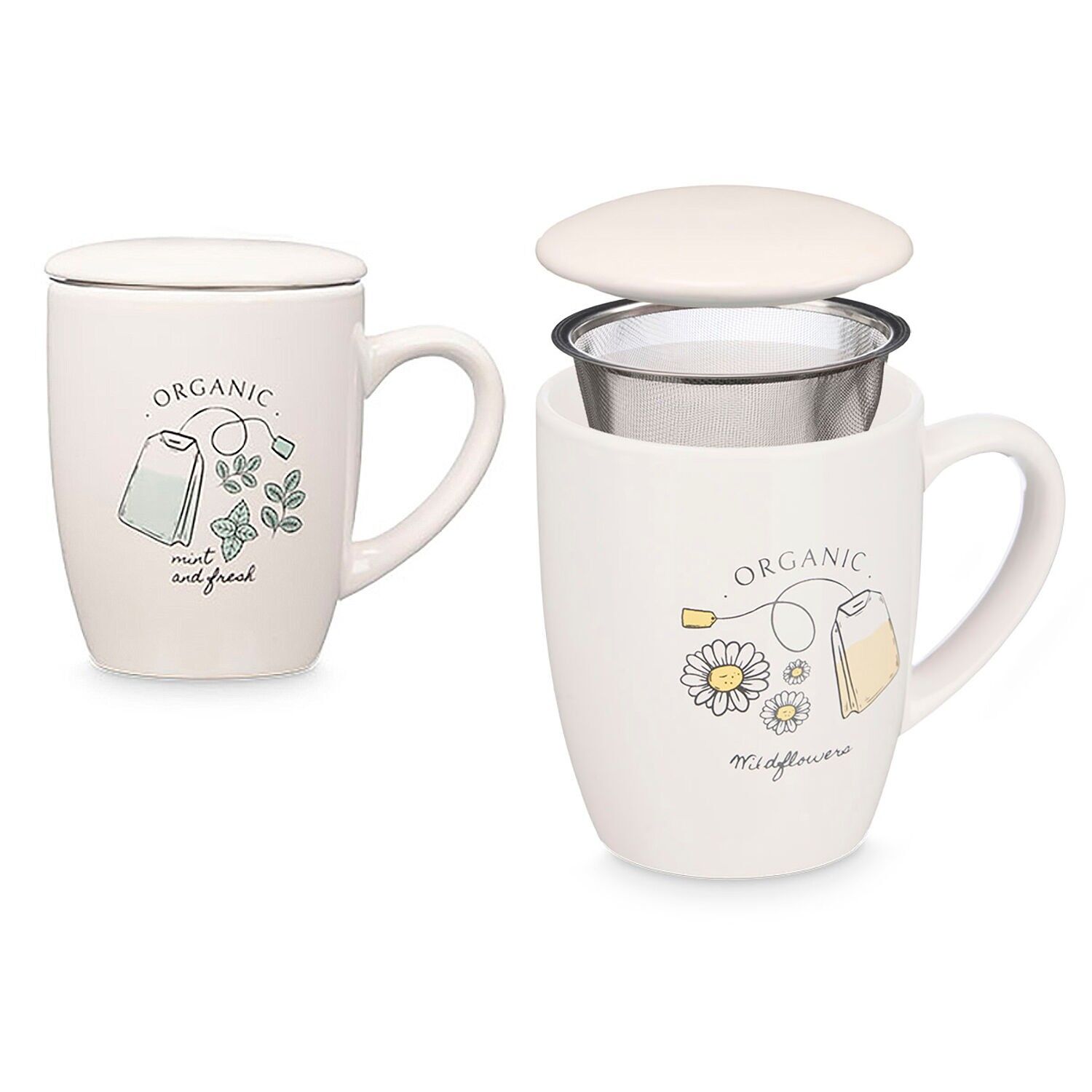 Set di 2 tazze in porcellana dal design organico. Capacità 340 ml. Assortimento di 2 modelli. Colore bianco