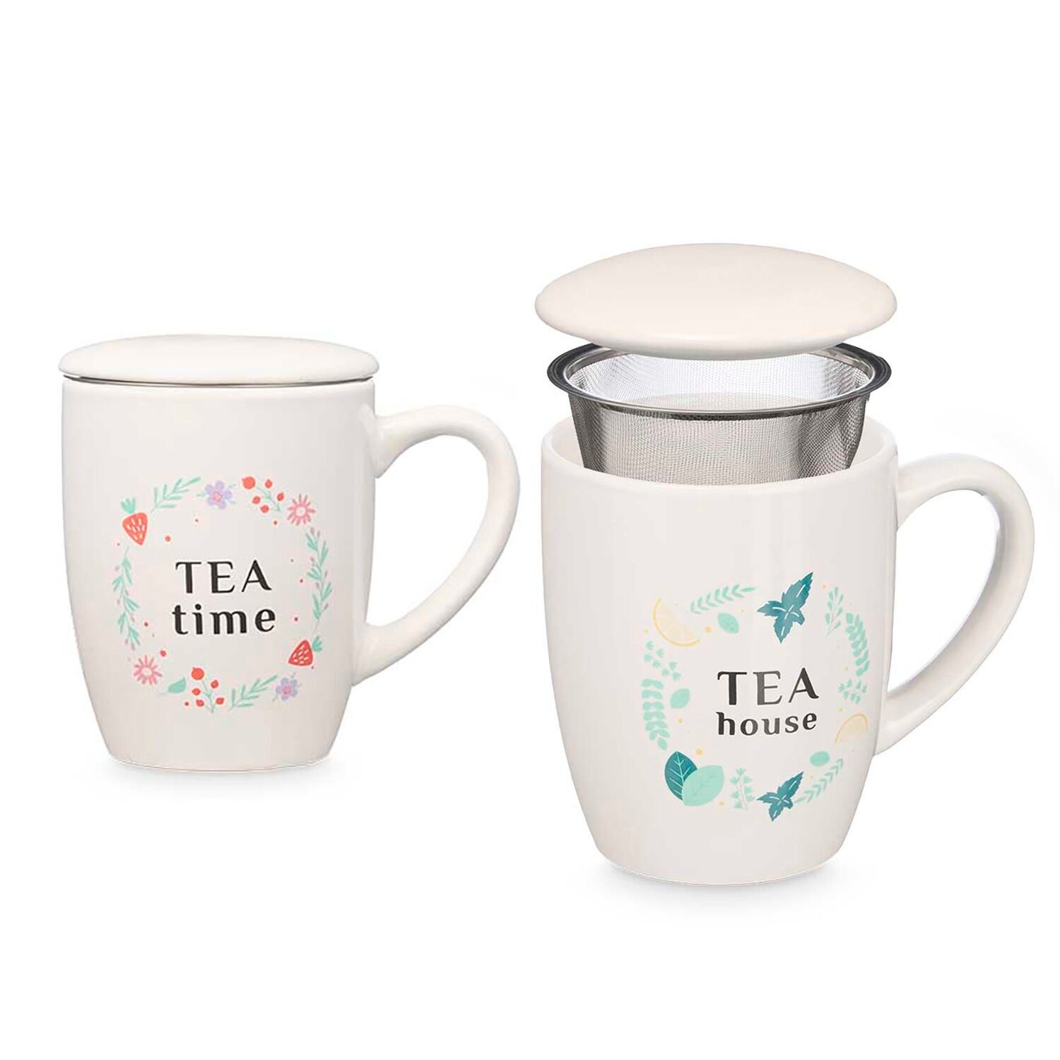 Set di 2 tazze in porcellana, design Tea House. Capacità 340 ml. Assortimento di 2 modelli. Colore bianco