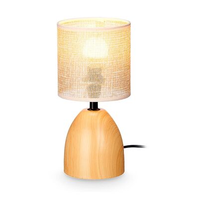 Lámpara ovalada de sobremesa de cerámica con acabado efecto madera. Potencia máxima 60W. Color: Marrón