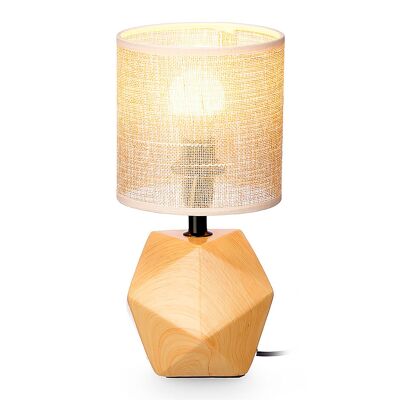 Lámpara de sobremesa de cerámica con acabado efecto madera, diseño prisma. Potencia máxima 60W. Color: Marrón