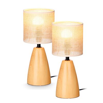 Set de 2 lámparas ovaladas alta de sobremesa de cerámica con acabado efecto madera. Potencia máxima 60W. Color: Marrón