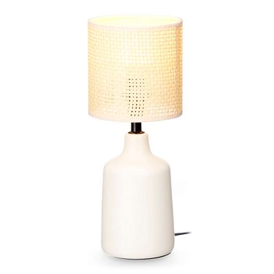 Lámpara de sobremesa de cerámica, diseño redondo alto. Potencia máxima 60W. Color: Blanco