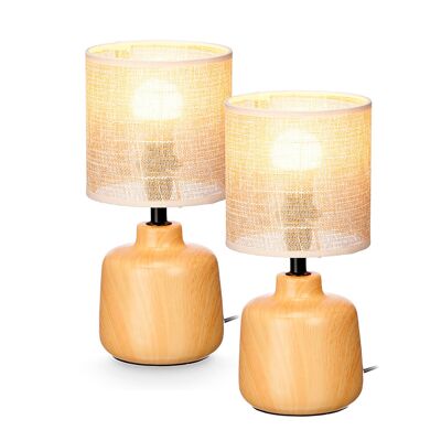 Set de 2 lámparas redondas de sobremesa de cerámica con acabado efecto madera. Potencia máxima 60W. Color: Marrón