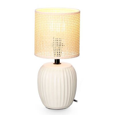 Lámpara de sobremesa de cerámica, diseño rayas. Potencia máxima 60W. Color: Blanco