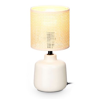 Lámpara de sobremesa de cerámica diseño redondo. Potencia máxima 60W. Color: Blanco/Amarillo
