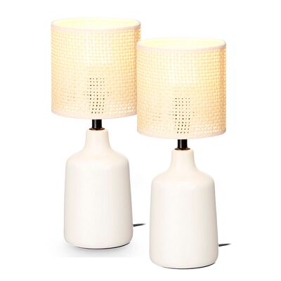 Set de 2 lámparas de sobremesa de cerámica diseño redondo alto. Potencia máxima 60W. Color: Blanco