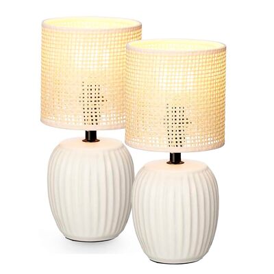Set de 2 lámparas de sobremesa de cerámica diseño rayas. Potencia máxima 60W. Color: Blanco