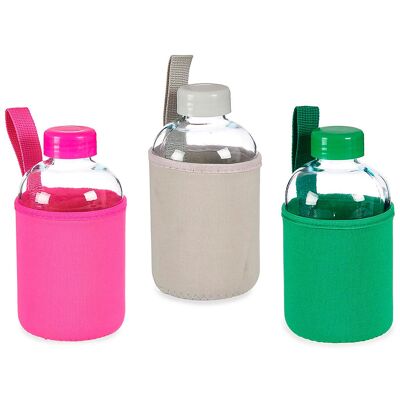 Bouteille en verre avec néoprène 600 ml. 3 couleurs aléatoires. Couleur : aléatoire