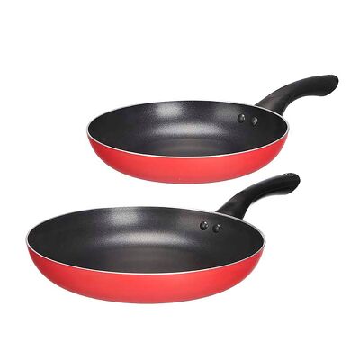 Lot de 2 poêles antiadhésives en aluminium rouge. Couleur : Rouge/Noir