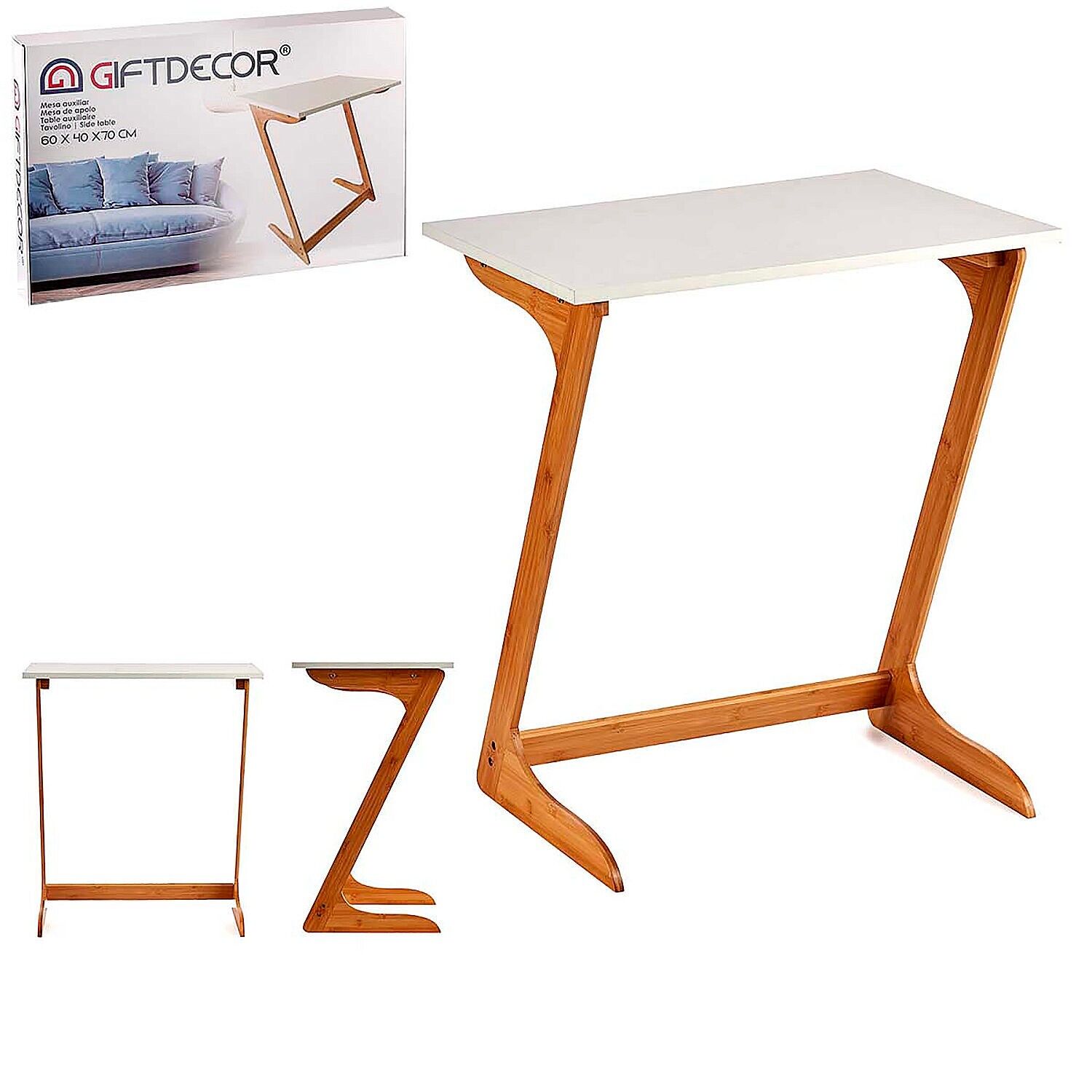 Table d'appoint en bambou. Couleur : Blanc/Marron
