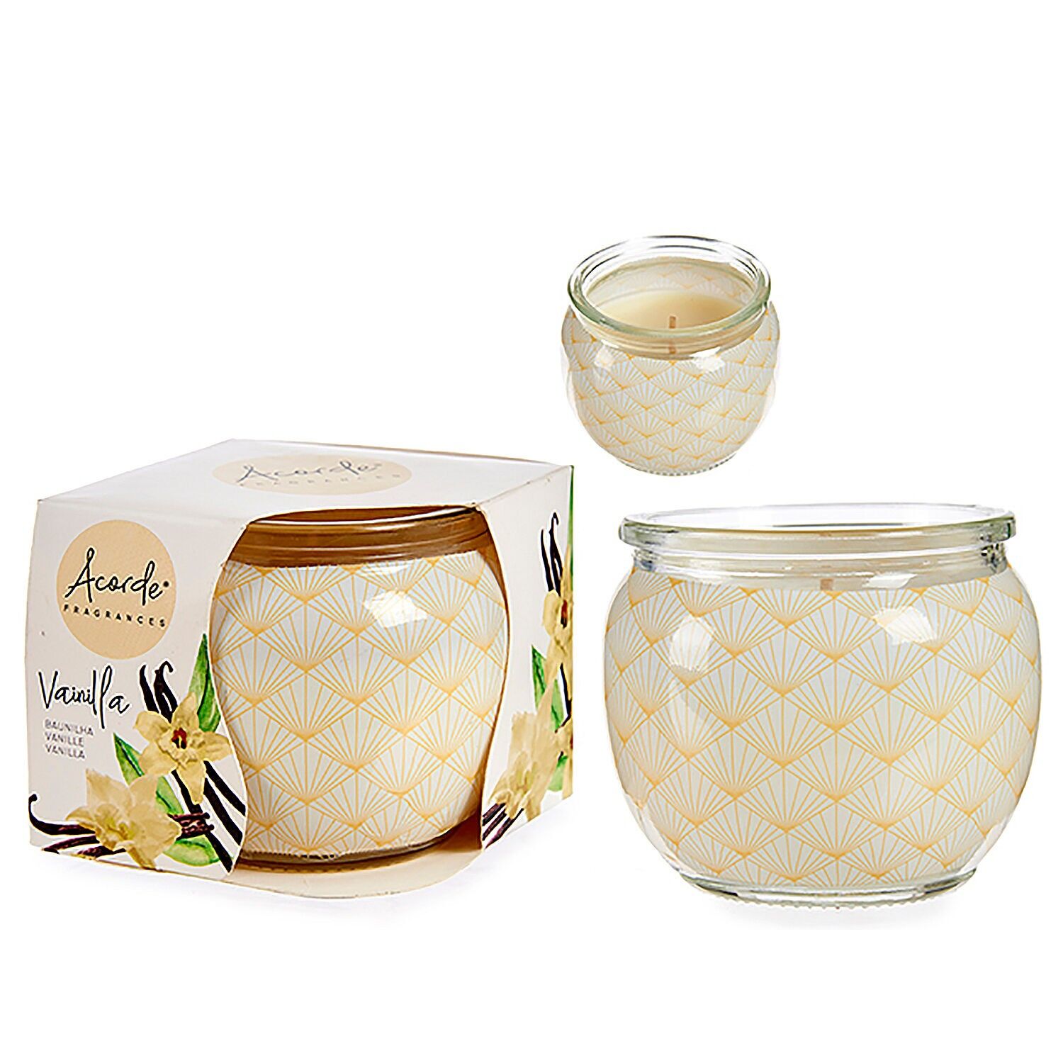 Candela profumata in barattolo di vetro al profumo di vaniglia. Colore: Beige chiaro